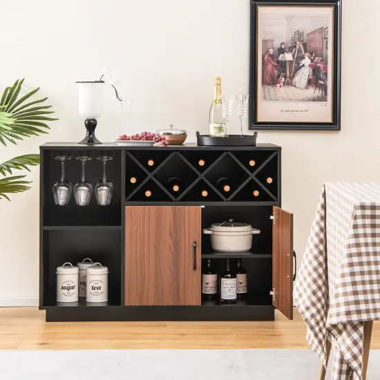 Industrial Sideboard Cabinet with Removable Wine Rack and Glass Holder {3}