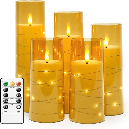 Flameless LED Candles with Timer Gold {1}
