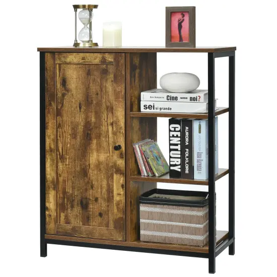 Multipurpose Freestanding Storage Cabinet with 3 Open Shelves and Doors {3}