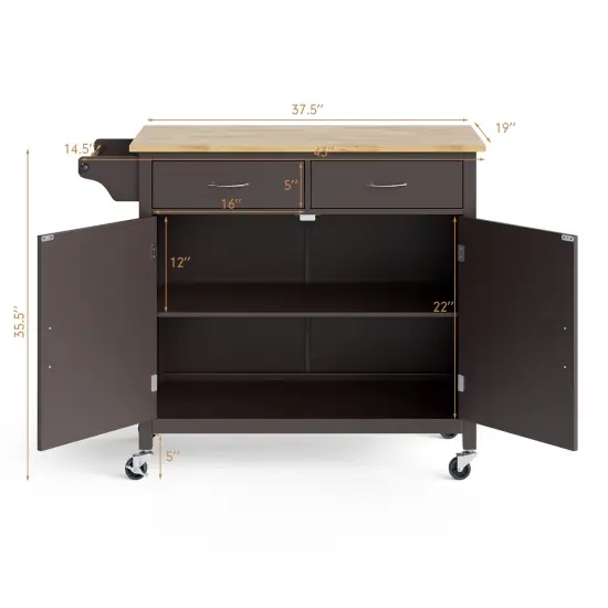 Modern Rolling Kitchen Cart Island with Wood Counter Top and 2 Lockable Wheels Brown {4}