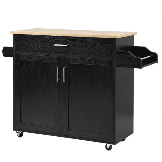 Rolling Kitchen Island Cart with Towel and Spice Rack Grey {7}