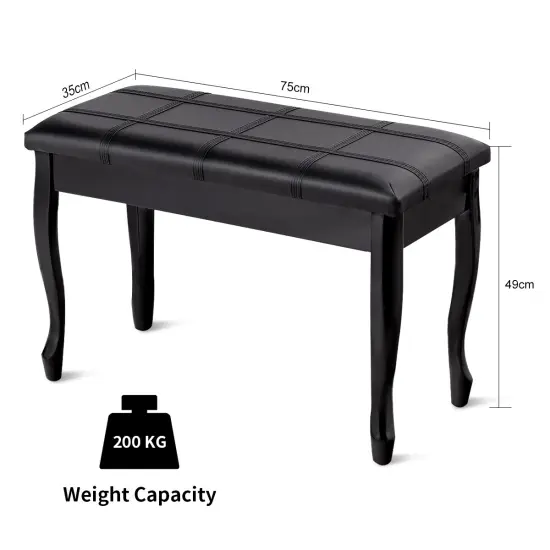 Solid Wood PU Leather Piano Bench with Storage Black {4}