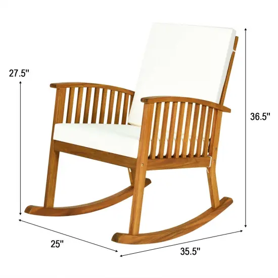 Outdoor Acacia Wood Rocking Chair with Detachable Washable Cushions {5}