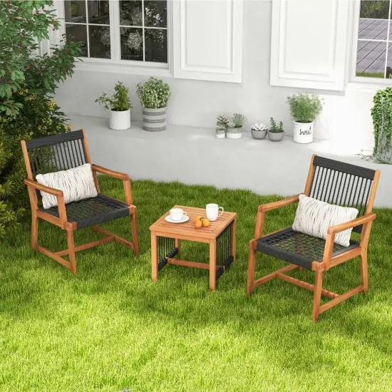 3 Pieces Acacia Wood Patio Furniture Set with Armchairs Coffee Table {1}