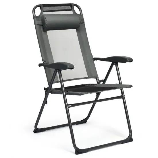4 Pieces Patio Garden Adjustable Reclining Folding Chairs with Headrest Grey {6}