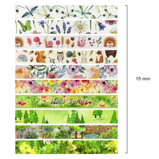 Wrapables Decorative Washi Tape for Scrapbooking, Stationery, Diary, Card Making (10 Rolls), Hello Spring {2}