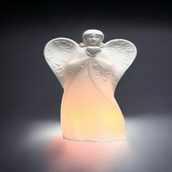 Ceramic Angel With Heart Night Light, Home D&eacute;cor, Religious D&eacute;cor, Religious Gift, Church D&eacute;cor, Baptism Gift {2}