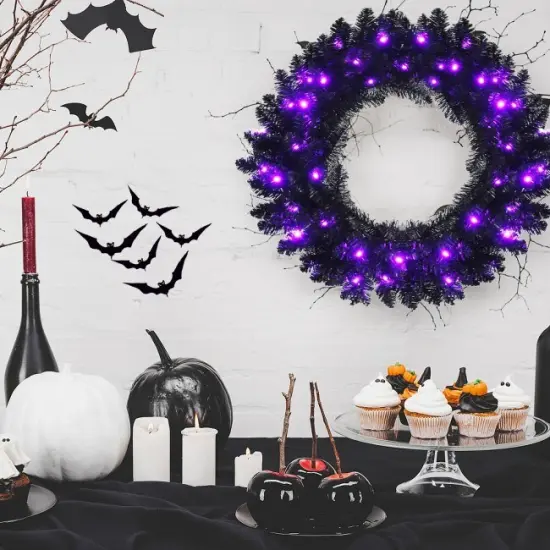 24 Inch Pre-lit Halloween Wreath with 35 Purple LED Lights {4}