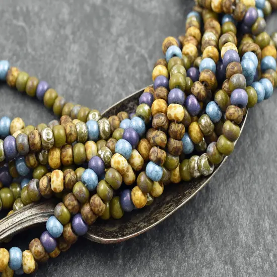 2/0 Aged Cookie Dough Mosaic Picasso Mix Seed Beads (18" Strand) {5}