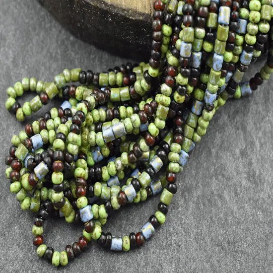 6/0 Aged Demeter Tube Picasso Mix Seed Beads (21" Strand) {5}
