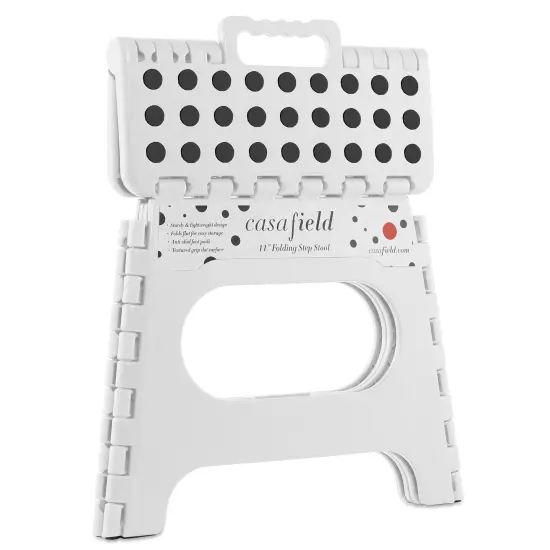 Casafield 11" Folding Step Stool with Handle, White - Portable Collapsible Small Plastic Foot Stool for Kids and Adults - Use in the Kitchen, Bathroom and Bedroom {2}