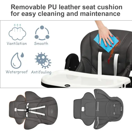 Foldable High chair with Multiple Adjustable Backrest Grey {6}