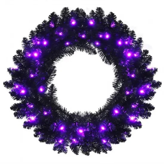24 Inch Pre-lit Halloween Wreath with 35 Purple LED Lights {1}