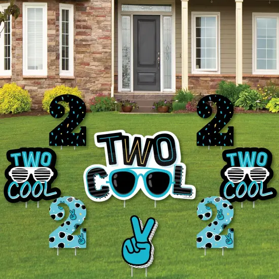 Big Dot of Happiness Two Cool - Boy - Yard Sign and Outdoor Lawn Decorations - Blue 2nd Birthday Party Yard Signs - Set of 8 {1}