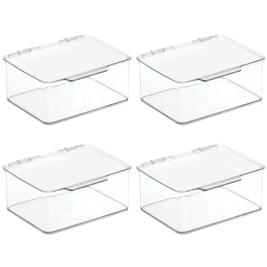 mDesign Plastic Kitchen Pantry Food Storage Bin Box, Lid - 4 Pack - Clear {4}