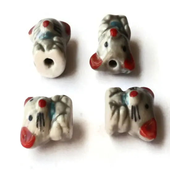Gray and Pink Porcelain Mouse Beads {4}