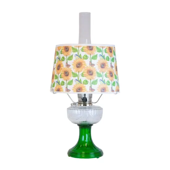 Aladdin Clear Over Emerald Lincoln Drape Table Oil Lamp with Summer Sunflower Shade (Nickel Trim) {1}