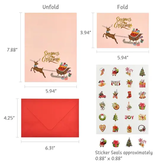 Wrapables Blank Gold Foil Christmas Greeting Cards with Envelopes & Stickers for Holidays, Friends, Family (Set of 24) {2}