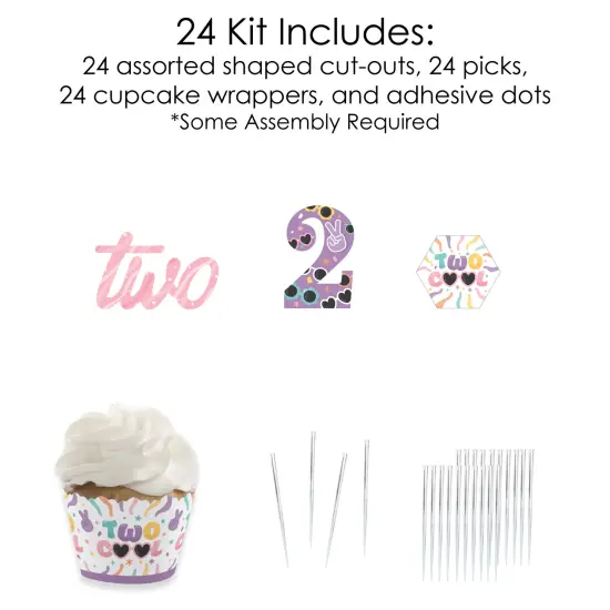 Big Dot of Happiness Two Cool - Girl - Cupcake Decoration - Pastel 2nd Birthday Party Cupcake Wrappers and Treat Picks Kit - Set of 24 {6}