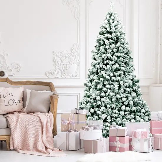 Costway 7.5Ft Pre-Lit Premium Snow Flocked Hinged Artificial Christmas Tree w/550 Lights {5}