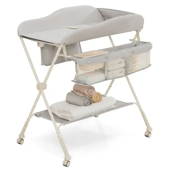Baby Diaper Changing Table with Water Basin Wheel Gray {2}