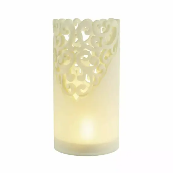 Set of 3 Real Wax Flameless LED Light Candles Remote and Timer Lacey Laser Cut {1}