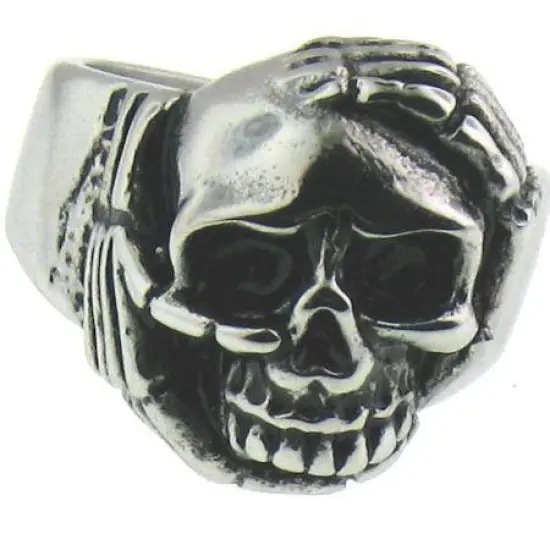 Halloween Skull With Skeleton Hands Stainless Steel Ring  {1}