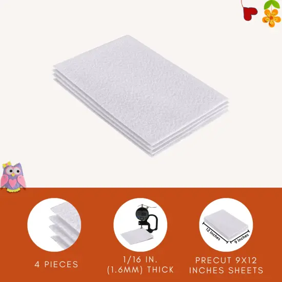 FabricLA Acrylic Felt Sheets for Crafts - Precut 9" X 12" Inches (20 cm X 30 cm) Felt Squares - Use Felt Fabric Craft Sheets for DIY, Costume, and Decoration | White - 4 Pices {3}