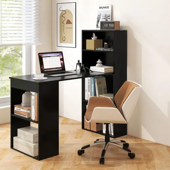Costway Computer Desk WritingWorkstation Office w/6-Tier Storage Shelves White\Black {5}