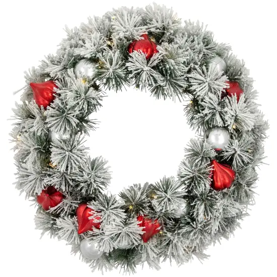 Northlight Pre-Lit Battery Operated Snowy Bristle Pine Christmas Wreath - 24" - Warm White LED Lights Green {1}