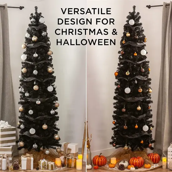 7.5 Ft Halloween Black Artificial Halloween and Christmas Tree with Metal Stand {3}