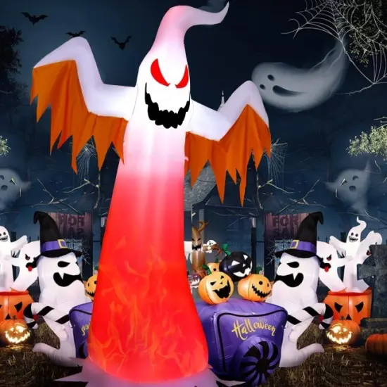 8 Feet Halloween Inflatable Ghost with Rotatable Flame LED Lights {2}
