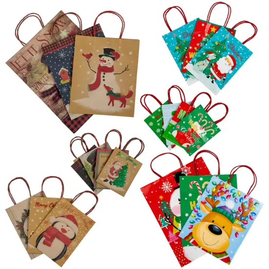 Northlight 20-Count Assorted Paper Christmas Themed Gift Bags Multi {1}