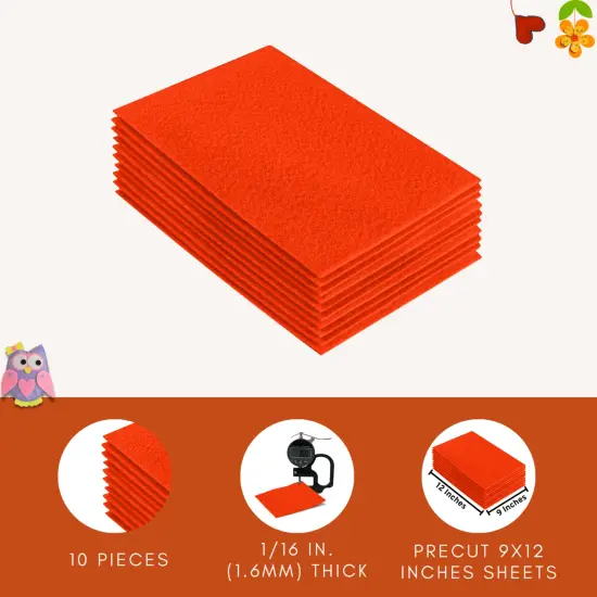 FabricLA Acrylic Felt Sheets for Crafts - Precut 9" X 12" Inches (20 cm X 30 cm) Felt Squares - Use Felt Fabric Craft Sheets for DIY, Costume, and Decoration | Neon Orange - 10 Pieces {3}