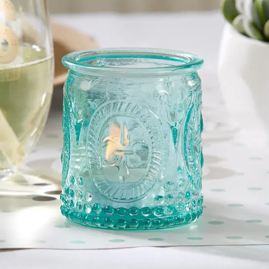 Vintage Blue Glass Tea Light Holder (Set of 8) {1}