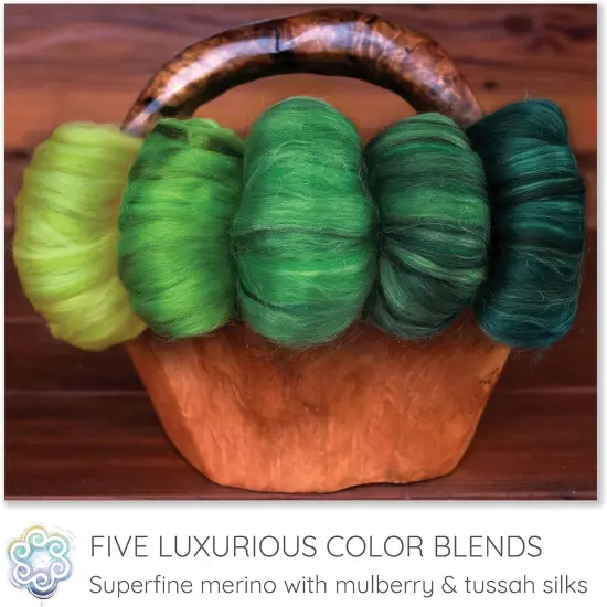 5oz Merino Silk Luxe Blends - Roving for Spinning, Felting, and Blending. Merino Wool + Glossy Mulberry Silk + Premium Tussah Silk. Walden Pond {3}