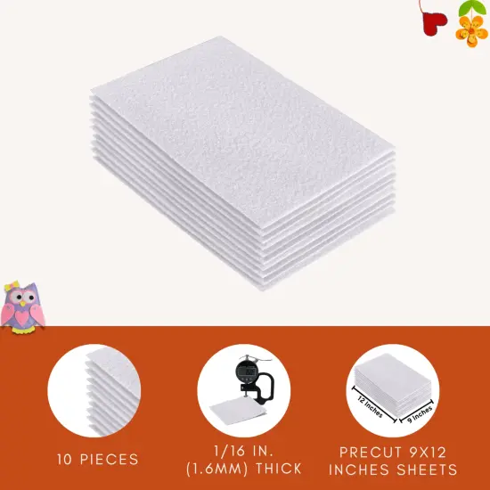FabricLA Acrylic Felt Sheets for Crafts - Precut 9" X 12" Inches (20 cm X 30 cm) Felt Squares - Use Felt Fabric Craft Sheets for DIY, Costume, and Decoration | White - 10 Pieces {5}