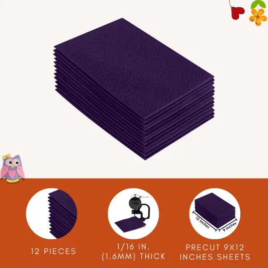 FabricLA Acrylic Felt Sheets for Crafts - Precut 9" X 12" Inches (20 cm X 30 cm) Felt Squares - Use Felt Fabric Craft Sheets for DIY, Costume, and Decoration | Plum - 12 Pieces {4}