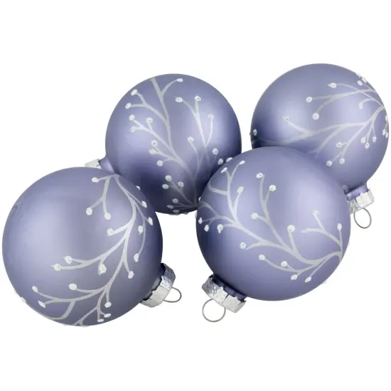 Northlight Matte Glass Ball Christmas Ornaments with Branch Design - 2.5" (60mm) - Purple - 4ct {1}