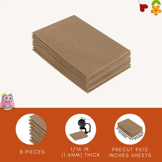 FabricLA Acrylic Felt Sheets for Crafts - Precut 9" X 12" Inches (20 cm X 30 cm) Felt Squares - Use Felt Fabric Craft Sheets for DIY, Costume, and Decoration | Taupe 102 - 8 Pieces {3}