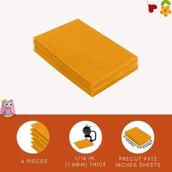 FabricLA Acrylic Felt Sheets for Crafts - Precut 9" X 12" Inches (20 cm X 30 cm) Felt Squares - Use Felt Fabric Craft Sheets for DIY, Hobby, Costume, and Decoration | Gold - 6 Pieces {5}
