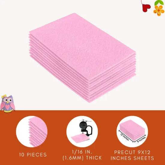 FabricLA Acrylic Felt Sheets for Crafts - Precut 9" X 12" Inches (20 cm X 30 cm) Felt Squares - Use Felt Fabric Craft Sheets for DIY, Hobby, , and Decoration | Baby Pink - 10 Pieces {6}