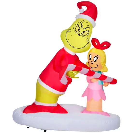 5.5' Gemmy Airblown Dr. Seuss Grinch Passing out Candy Canes to Cindy Lou Who Yard Decoration 881347 {1}