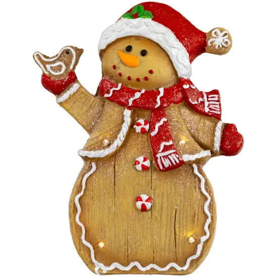 Northlight LED Lighted Gingerbread Snowman with Bird Christmas Figure - 15" Brown {1}