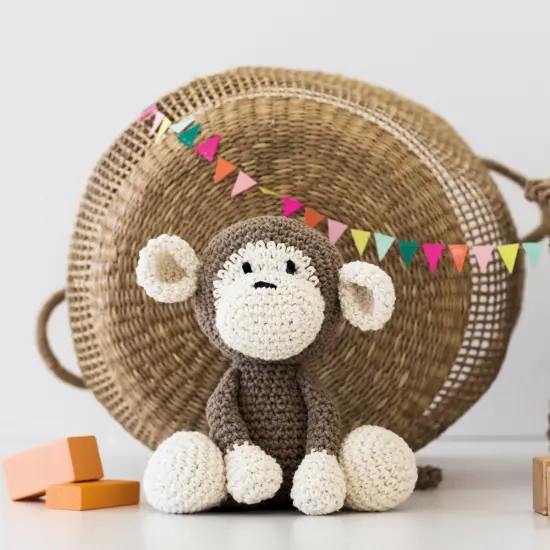 Hoooked Amigurumi DIY Kit W/Eco Barbante Yarn-Monkey Mace - Taupe {2}