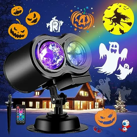 Brighter Halloween Decorations Projector Lights and Christmas Projector Outdoor 2023 Upgrade, 17 HD Effects (3D Ocean Wave & Patterns), 9 Holiday Projector Home Party Light Show {2}