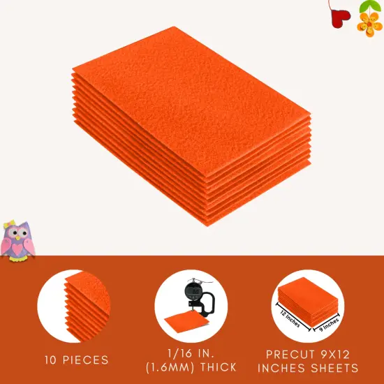 FabricLA Acrylic Felt Sheets for Crafts - Precut 9" X 12" Inches (20 cm X 30 cm) Felt Squares - Use Felt Fabric Craft Sheets for DIY, Costume, and Decoration | Light Orange - 10 Pieces {2}