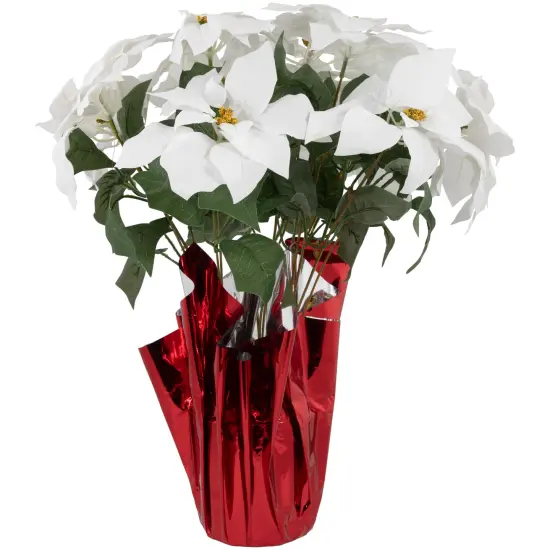 Northlight Artificial Christmas Poinsettia Flowers with Wrapped Base - 22" - White {1}