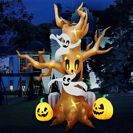 Joiedomi 8 FT Halloween Inflatable Scary Tree with Ghost, Pumpkin and Tombstone, Blow Up Inflatables with Build-in LEDs for Halloween Party Indoor, Outdoor, Yard, Garden, Lawn Decorations {1}