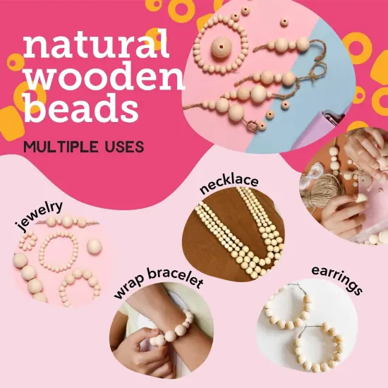 Incraftables Natural Wooden Beads for Crafts 530pcs (8mm, 10mm, 15mm, 20mm & 25mm). Best Wood Beads for Crafts with Holes. Bulk Unfinished DIY Large & Small Wooden Craft Beads w/Jute Twine & Organizer {4}